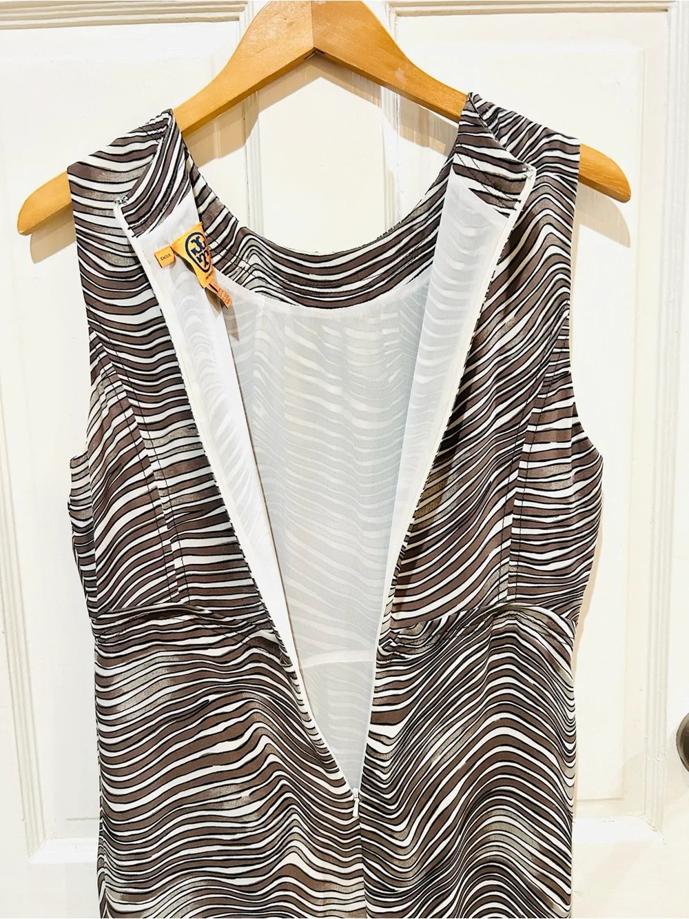 Tory Burch Espresso & Ivory Zebra Print Silk Midi Dress Luxury Designer Size 10